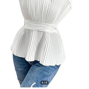 SHEIN White Pleated Peplum Blouse